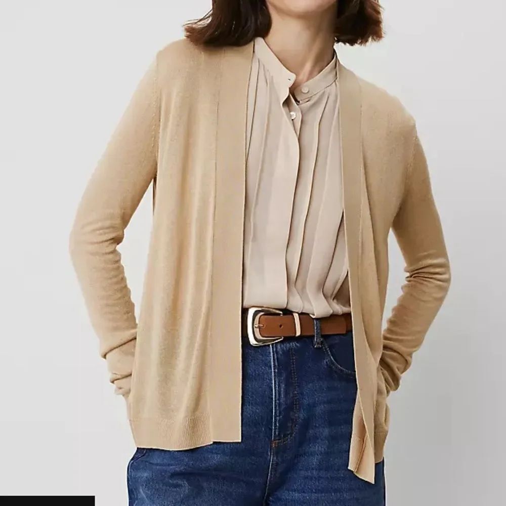 Ann Taylor L Camel knit open Sweater